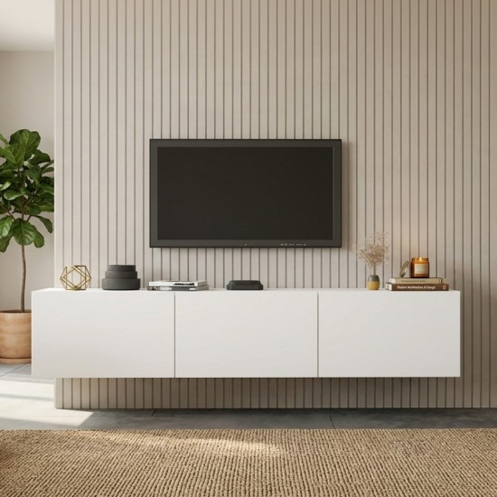 Έπιπλο τηλεόρασης επιτοίχιο Felita  λευκό 150x31,4x30εκ