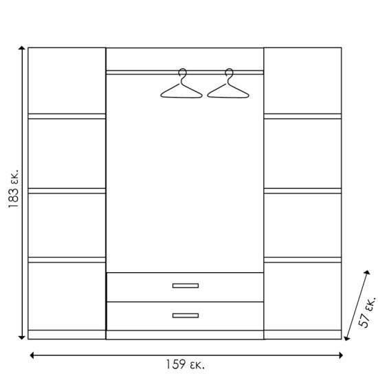 Ντουλάπα ρούχων τετράφυλλη OLYMPUS  χρώμα wenge 159x57x183εκ