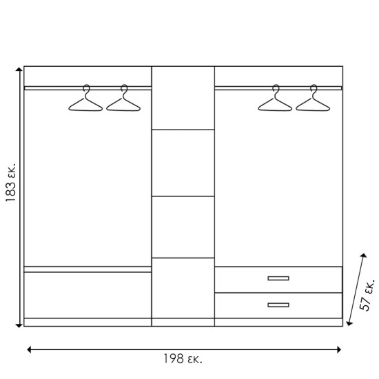 Ντουλάπα ρούχων πεντάφυλλη OLYMPUS  χρώμα wenge 198x57x183εκ Model: 123-000047