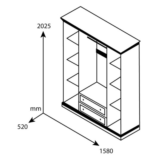 Ντουλάπα ρούχων τετράφυλλη Mozart  χρώμα καρυδί 158x52x202,5εκ Model: 123-000135