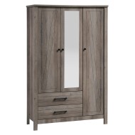 Ντουλάπα ρούχων Tara  τρίφυλλη καθρέπτης rustic oak 121x52x193εκ