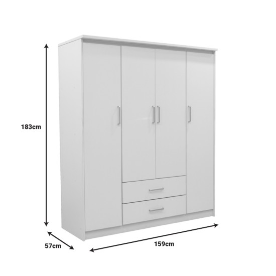 Ντουλάπα ρούχων τετράφυλλη Olympus  λευκό 159x57x183εκ Model: 123-000214