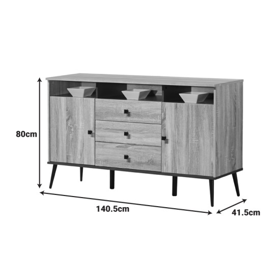 Μπουφές Zezan  σε sonoma-ανθρακί απόχρωση 140.5x41.5x80εκ