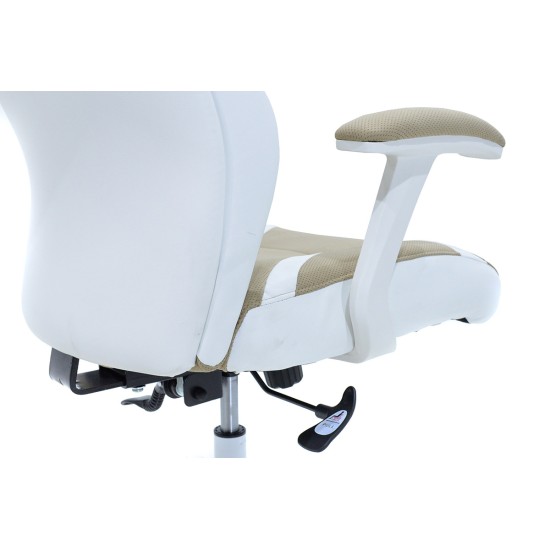 Καρέκλα γραφείου διευθυντή MOMENTUM Bucket pakoworld μπεζ ύφασμα Mesh-πλάτη pu λευκό Model: 126-000008