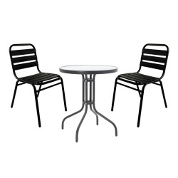 Τραπεζαρία Sussie- Watson  σετ 3τεμ μέταλλο μαύρο-γυαλί Φ60x70εκ