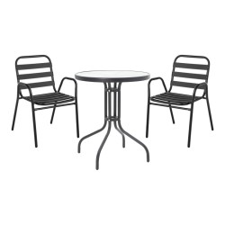 Τραπεζαρία Watson-Sussie  σετ 3τεμ μέταλλο μαύρο-γυαλί Φ60x70εκ