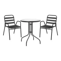 Τραπεζαρία Watson-Sussie  σετ 3τεμ μέταλλο μαύρο-γυαλί Φ60x70εκ