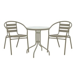 Τραπεζαρία Watson-Tade  σετ 3τεμ μέταλλο σαμπανιζέ-γυαλί Φ60x70εκ