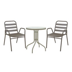 Τραπεζαρία Watson-Sussie  σετ 3τεμ μέταλλο σαμπανιζέ-γυαλί Φ60x70εκ