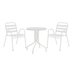 Τραπεζαρία Watson-Sussie  σετ 3τεμ μέταλλο λευκό-γυαλί Φ60x70εκ