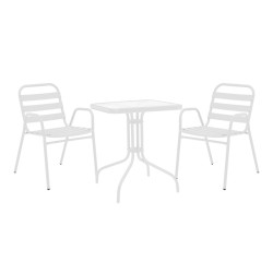 Τραπεζαρία Watson-Sussie  σετ 3τεμ μέταλλο λευκό- γυαλί 70x70x70εκ