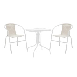 Τραπεζαρία Watson-Obbi  σετ 3τεμ μέταλλο λευκό- γυαλί 70x70x70εκ