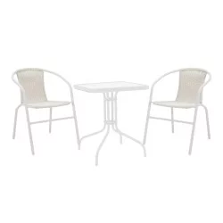 Τραπεζαρία Watson-Obbi  σετ 3τεμ μέταλλο λευκό- γυαλί 70x70x70εκ