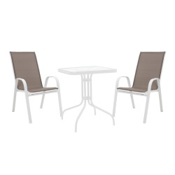 Τραπεζαρία Watson-Calan  σετ 3τεμ μέταλλο λευκό- γυαλί 70x70x70εκ