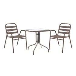 Τραπεζαρία Watson-Sussie  σετ 3τεμ μέταλλο καφέ-γυαλί 60x60x70εκ