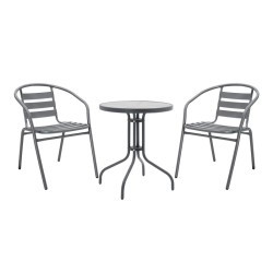 Tραπεζαρία Watson-Tade  σετ 3τεμ μέταλλο ανθρακί-γυαλί Φ60x70εκ