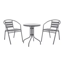 Tραπεζαρία Watson-Tade  σετ 3τεμ μέταλλο ανθρακί-γυαλί Φ60x70εκ