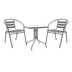 Τραπεζαρία Watson-Tade  3τεμ μέταλλο ανθρακί-γυαλί 70x70x70εκ