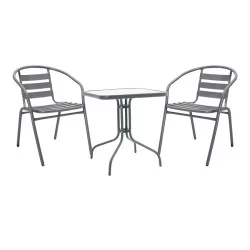 Τραπεζαρία Watson-Tade  3τεμ μέταλλο ανθρακί-γυαλί 70x70x70εκ