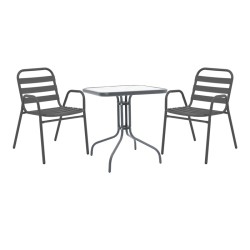 Τραπεζαρία Watson-Sussie  3τεμ μέταλλο ανθρακί-γυαλί 70x70x70εκ