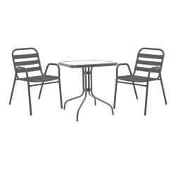 Τραπεζαρία Watson-Sussie  3τεμ μέταλλο ανθρακί-γυαλί 70x70x70εκ