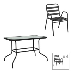 Τραπεζαρία Valor-Sussie  σετ 5τεμ μέταλλο μαύρο-γυαλί 110x60x70εκ