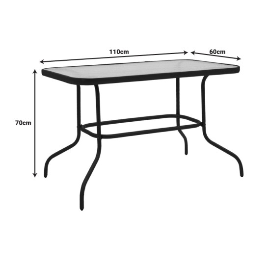 Τραπεζαρία Valor-Calan  σετ 5τεμ μέταλλο μαύρο-γυαλί-textilene μαύρο 110x60x70εκ