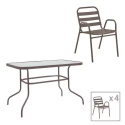 Τραπεζαρία Valor-Sussie  5τεμ μέταλλο καφέ-γυαλί 110x60x70εκ