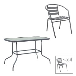 Τραπεζαρία Valor-Tade  σετ 5τεμ μέταλλο ανθρακί-γυαλί 110x60x70εκ