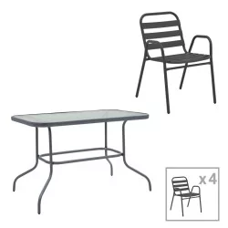 Τραπεζαρία Valor-Sussie  σετ 5τεμ μέταλλο ανθρακί-γυαλί 110x60x70εκ