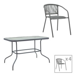 Τραπεζαρία Valor-Lindaria  σετ 5τεμ μέταλλο ανθρακί-γυαλί-pe rattan 110x60x70εκ