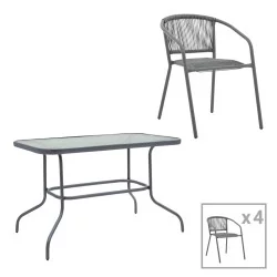 Τραπεζαρία Valor-Lindaria  σετ 5τεμ μέταλλο ανθρακί-γυαλί-pe rattan 110x60x70εκ