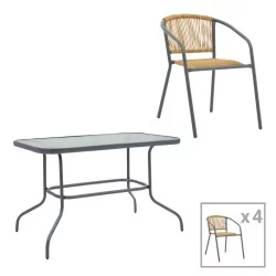 Τραπεζαρία Valor-Lindaria  σετ 5τεμ μέταλλο ανθρακί-γυαλί-pe rattan σε φυσική απόχρωση 110x60x70εκ