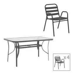 Τραπεζαρία Ensure-Sussie  σετ 5τεμ μέταλλο-γυαλί σε ανθρακί απόχρωση 140x80x70εκ