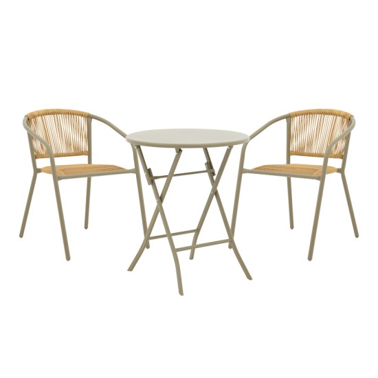 Τραπεζαρία Albero-Lindaria  3τεμ μέταλλο σε σαμπανιζε απόχρωση Φ60x70εκ