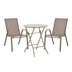 Τραπεζαρία Albero-Calan  3τεμ μέταλλο σε σαμπανιζέ απόχρωση Φ60x70εκ