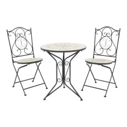 Τραπεζαρία Sellis  σετ 3τεμ μωσαικό-μέταλλο μαύρο