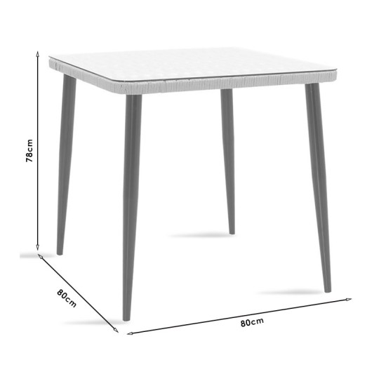 Τραπέζι Naoki  μέταλλο μαύρο-pe φυσικό-γυαλί 80x80x78εκ