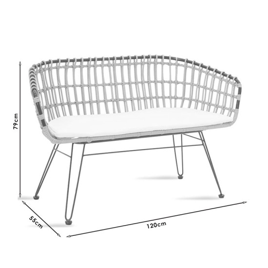 Καναπές 2θέσιος Naoki  μέταλλο μαύρο-pe φυσικό 120x55x79εκ