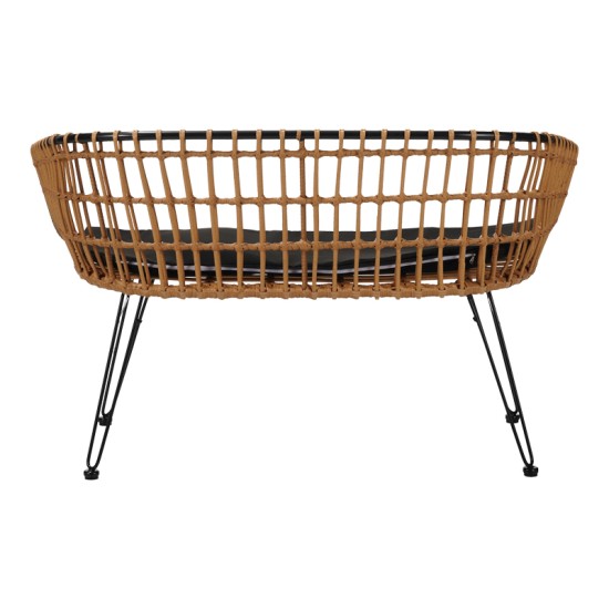 Καναπές 2θέσιος Naoki  μέταλλο μαύρο-pe φυσικό 120x55x79εκ