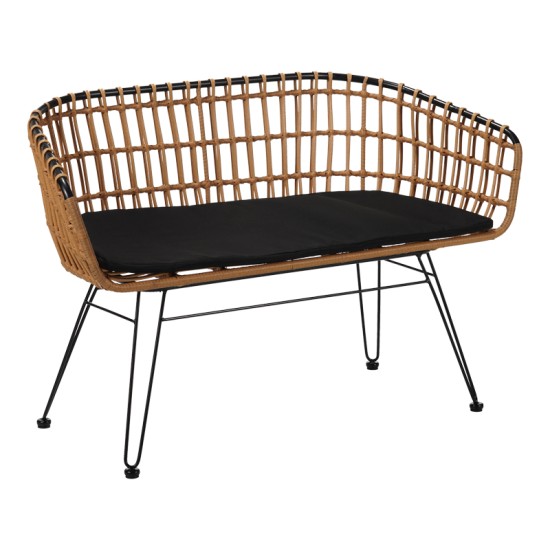 Καναπές 2θέσιος Naoki  μέταλλο μαύρο-pe φυσικό 120x55x79εκ