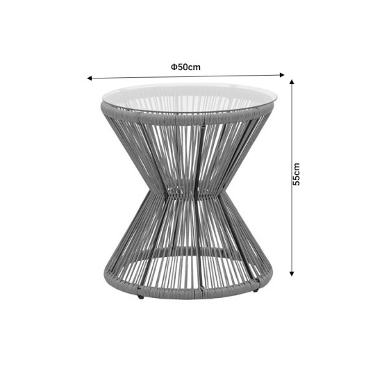 Τραπέζι Mabil  rattan φυσικό-γυαλί Φ50x55εκ