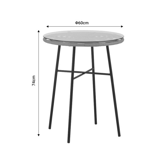 Τραπέζι Gaus pakoworld μέταλλο μαύρο-pe φυσικό-γυαλί Φ60x74εκ Model: 140-000056