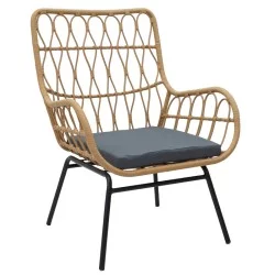 Σαλόνι Naoki-Mabil  σετ 3τεμ pe rattan σε φυσική απόχρωση με μαύρο μέταλλο