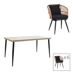 Τραπεζαρία Naoki σετ 7 τεμ  μέταλλο μαύρο-pe φυσικό-γυαλί 160x90x78εκ