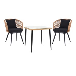 Τραπεζαρία Naoki σετ 3 τεμ  μέταλλο μαύρο-pe φυσικό-γυαλί 80x80x78εκ