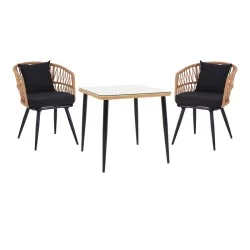 Τραπεζαρία Naoki σετ 3 τεμ  μέταλλο μαύρο-pe φυσικό-γυαλί 80x80x78εκ