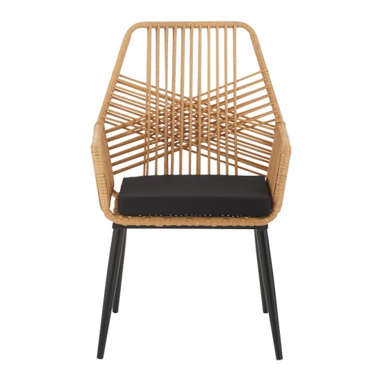 Τραπεζαρία Naoki-Tanish σετ 5 τεμ  γυάλινο- pe rattan σε φυσική απόχρωση με μαυρα πόδια 140x80x78εκ