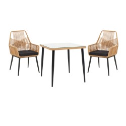 Τραπεζαρία Naoki-Tanish σετ 3 τεμ  μέταλλο μαύρο-pe φυσικό-γυαλί 80x80x78εκ