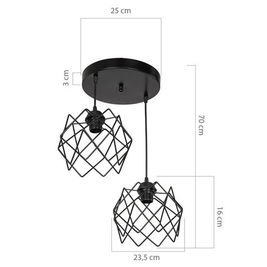 Φωτιστικό οροφής δίφωτο PWL-1021 pakoworld Ε27 μαύρο Φ40x70εκ Model: 147-000120